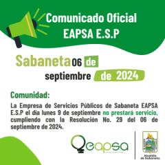 Comunicado Oficial EAPSA E.S.P 06/09/2024